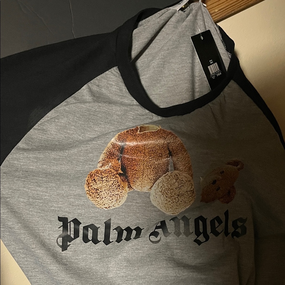 Palm Angels Gray and Black Teddy Bear Tee